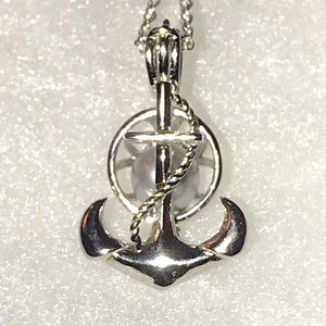 Sterling Silver Navy Anchor cage pendant necklace